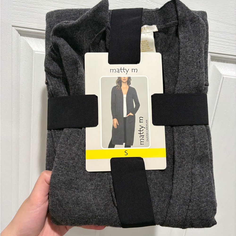 Matty M Charcoal Knit Long Cardigan